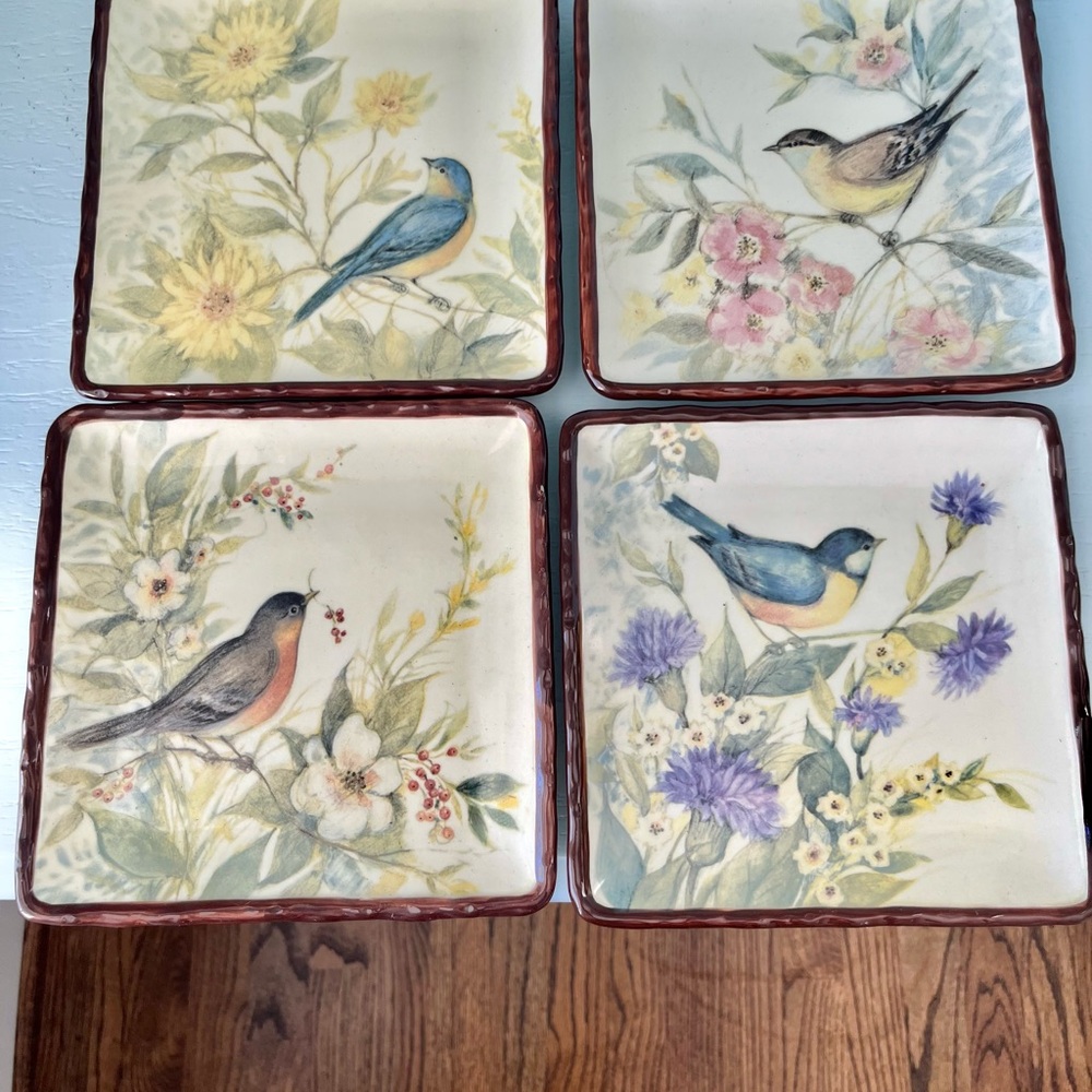 4 Somerset Song Floral Bird Square Plates